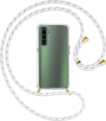 Produktbild von Handykette Backcover-Schutzhülle mit Band (Metall goldfarben) für Realme X50 Pro 5G - weiß/grau