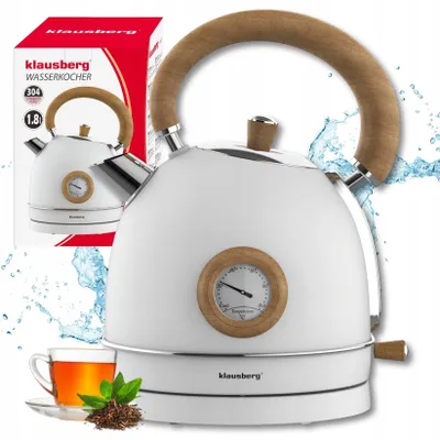 Zdjęcie produktu dla Czajnik elektryczny 1.8L stal 304 RETRO Biały + Drewno