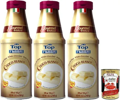Produktbild von Fabbri Topping sauce Cioccolato Bianco, Weiße Schokolade für Eis, Desserts und Kaffee 3x 950g Gluten-frei gebrauchsfertige Sauce + Italian Gourmet polpa 400g
