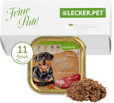 Produktbild von 11 x 150 g Lecker.Pet® Gino's Feine Paté Reich an Rind Hundefutter Nassfutter Vollnahrung