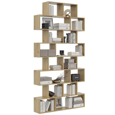 Produktbild von Moderne Wandbibliothek in Eiche Artisan – Skandinavisches Bücherregal mit offenen Fächern für Wohnzimmer, Büro oder Schlafzimmer