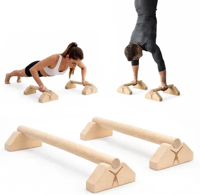 Immagine prodotto di Barre per allenamento - Attrezzi per fitness - Allenamento della forza a casa - Base stabile antiscivolo - 50 cm - Materiale naturale