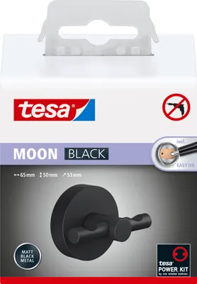 Produktbild von tesa Bademantelhaken selbstklebend & ohne Bohren schwarz matt - MOON BLACK Serie