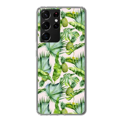 Produktbild von MuchoWow® Handyhülle Schutzhülle Hülle für Samsung Galaxy S21 Ultra Blätter - Ananas - Muster Silikon Softcase Handy Hülle - Mobiltelefon