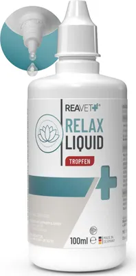 Produktbild von REAVET Relax Liquid für Hunde 100ml - Beruhigungstropfen I Entspanntes & ausgeglichenes Hundeleben I Tropfen mit Baldrian & Melisse I Beruhigung, Unruhe, Stress, Nervosität, Silvester & Reisen