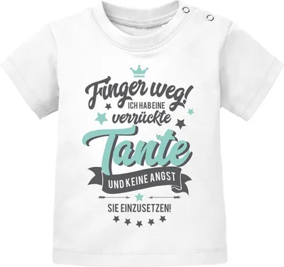 Zdjęcie produktu dla Koszulka dziecięca z krótkim rękawem Ręce precz mam szaloną ciocię bawełna organiczna koszulka dziecięca chłopcy dziewczynki powiedzonka śmieszne Moonworks® biały 92/98 (16-24 miesięcy)