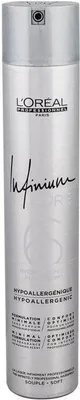 A silver aerosol can of L'Oréal Professionnel Infinium hairspray.
