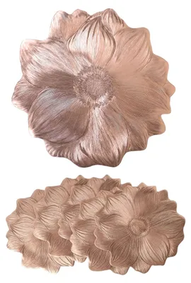 Produktbild von Tischset Metallic Blume 6er Set abwaschbar, rundes Platzset 38cm, Untersetzer Esstisch festlich Rosé