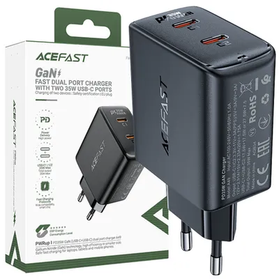 Produktbild von Gan 35W Pd 2X Usb C Acefast A49 Schnelles Ladegerät - Schwarz