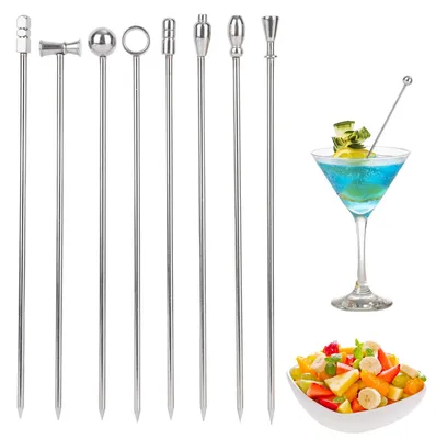 8 Edelstahl-Cocktailspieße, wiederverwendbar, für Getränke & Vorspeisen
