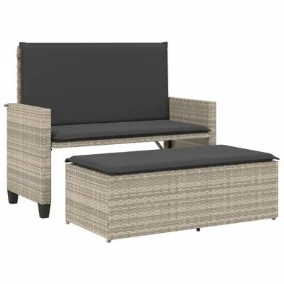 Produktbild von Gartenbank mit Kissen und Hocker Hellgrau Poly Rattan