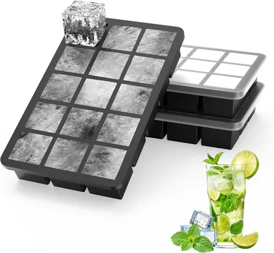 Obrázok produktu pre Silikónové formy na ľad s vekom - sada 3 kusov - 45 priehradiek, 3 cm. Silikónové formy na ľad do mrazničky - vhodné na vodu, whisky, koktaily a iné nápoje