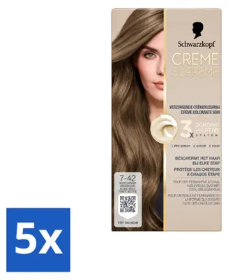 Obrázek produktu pro 5 ks barviva na vlasy Schwarzkopf Creme Supreme, trvalá barva, odstín 7-42, světle hnědý blond, výhodná sada