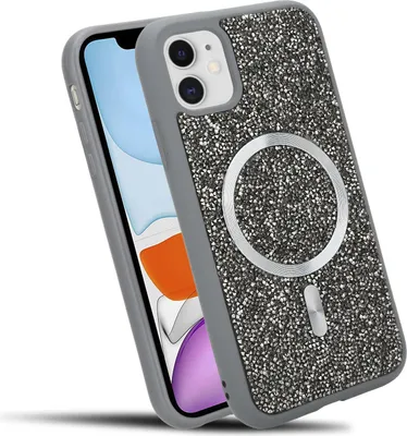 Immagine prodotto di Cadorabo custodia per Apple iPhone 11 custodia glitter compatibile con MagSafe in GRIGIO custodia magnetica per cellulare Sparkle Diamond per Apple iPhone 11 custodia protettiva in cristallo antiurto con forza magnetica