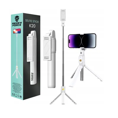 Zdjęcie produktu dla Selfie stick 3w1 z funkcją statywu i pilotem - biały