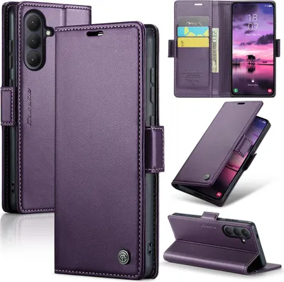 Obrázek produktu pro Pouzdro pro Samsung Galaxy S26, RFID Blokování Karet, Pokročilé Flip Kožené Pouzdro s Funkcí Stojánku Fialová