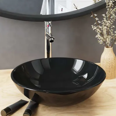 Produktbild von vidaXL Badezimmer Waschbecken mit Wasserhahn Ablaufgarnitur Schwarz