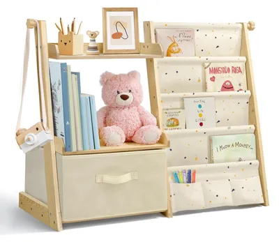 Image de Bibliothèque pour enfants avec 4 étagères et une boîte de rangement