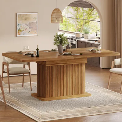 Productafbeelding van MODFU Uitschuifbare eettafel 120–160 cm, eettafel met uitschuifbaar tafelblad, keukentafel met verborgen opbergruimte, moderne salontafel, donkerbruin