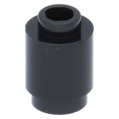 A single black LEGO brick is shown against a white background.