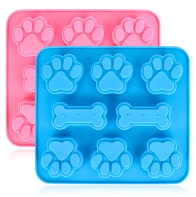 Image de 2 moules en silicone pour chiens, moule à biscuits pour chiens en forme de pates ou d'os, tapis de cuisson pour biscuits pour chiens en chocolat, bonbons, gelée, glaçons, friandises pour chiens, moules en forme de pates et d'os pour biscuits pour chiens, biscuits