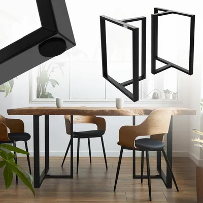 Produktbild von Tischgestell im 2er Set, B60xH72 cm, T-Form, aus schwarzem Stahl, für Esstische und Schreibtische