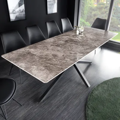 Produktbild von riess-ambiente Moderner Esstisch GALAXIE 160cm grau Keramik Marmor-Design glänzend Metallgestell schwarz Esszimmertisch Tisch Konferenztisch