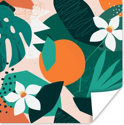 Produktbild von MuchoWow® Poster Blumen - Obst - Dschungel 100x100 cm - Babyzimmer