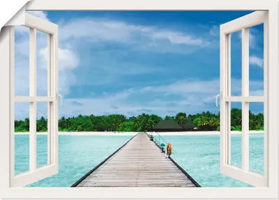 Produktbild von ARTland Poster Fensterblick maledivischen Paradies Größe: 70x50 cm