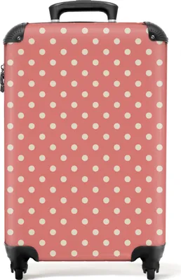 Produktbild von NoBoringSuitcases.com® Koffer Handgepäck Trolley Rollkoffer Kleine Reisekoffer mit 4 Rollen - Punkte - Rosa - Muster - Cabin Size < 55x40x23 cm & 55x40x20 cm - Fotokoffer - Kabinenkoffer - BoardgepäckHandgepäck Koffer 55x35x20 cm, 36L,