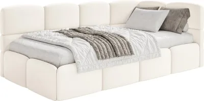 Produktbild von Selsey Cloudy – Jugendbett 90x200, Kopfteil rechts, Samt Creme