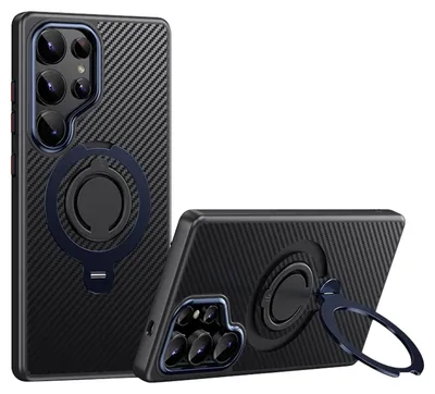 Obrázok produktu pre Pre Samsung Galaxy S25 Ultra – puzdro MagSafe Carbon Design z TPU s 360° krúžkom, modré