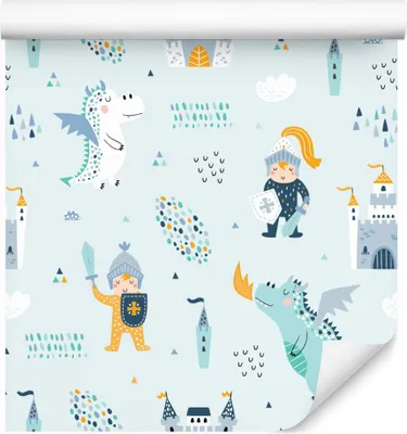 Produktbild von 10m VLIES TAPETE Rolle Kinderzimmer Ritter Schild Drachen Spielen XXL