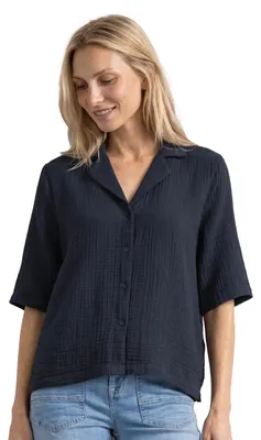 Productafbeelding van Street One mousseline blouse met bowlingkraag, donkerblauw, maat 42