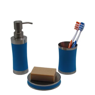 Produktbild von 3tlg Set Bad Accessoires Seifenspender Zahnputzbecher Seifenschale Farah türkis