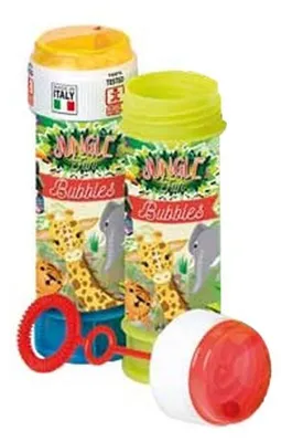 Produktbild von Seifenblasenflüssigkeit in einer Flasche mit Dschungel-Design, 60 ml Füllmenge