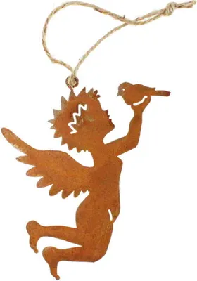 Produktbild von Engel mit Vogel Metall rost 10 x 8,4cm Hänger Weihnachten Advent Fensterdeko