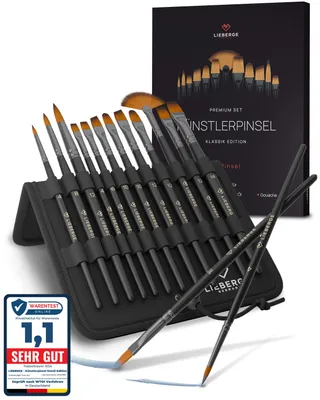 Produktbild von LIEBERGE Premium Pinselset Acrylfarben – 12 Pinsel ohne Haarverlust beim Malen – geeignet als Acrypinsel, Aquarellpinsel, Ölpinsel, Gouachepinsel