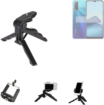 Produktbild von K-S-Trade Stativ Tisch-Ständer Dreibein Handy-Stativ Ständer kompatibel mit Vivo Y20s Mini-Stativ Smartphone Tripod Handy-Stativ aus Plastik schwarz