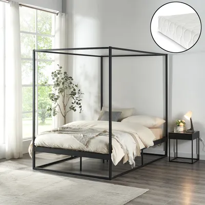 Produktbild von Himmelbett ’Kristianstad’ mit Matratze 120 x 200 cm Metall Schwarz