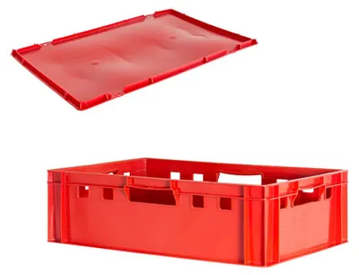 Produktbild von Fleischkiste E2 mit Deckeln Fleischkiste Rot Fleischerkiste Fleischkisten Kiste Fleischkiste Eurobox Lebensmittelecht 60 x 40 Metzgerkiste Auswahl Kingpower, Anzahl:1