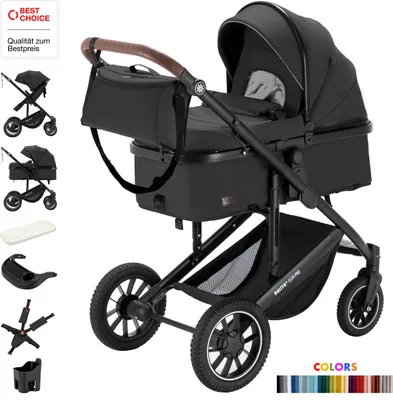 Image de Poussette combinée et poussette canne 2 en 1 Daliya® FLEXI-PRO M, boutons à mémoire, grand panier, poussette de voyage légère, poussette de sport, poussette
