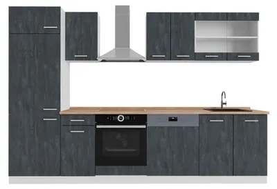 Produktbild von Küchenzeile Vicco R-Line Schwarz Beton/Weiß 300 cm AP Eiche, Model 47395