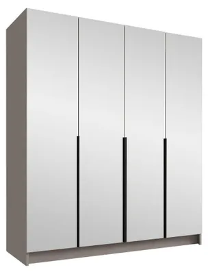 Produktbild von MIRJAN24 Kleiderschrank Santi III, Schlafzimmer, mit Spiegel, Drehtürenschrank, mit Kleiderstange, Modern, Garderobenschrank, Metallgriffe (Farbe: Cashmere / Cashmere + Schwarz)