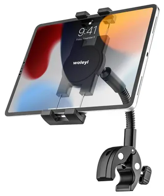Immagine prodotto di Supporto per tablet in alluminio con collo di cigno, adatto per biciclette, passeggini, sedie a rotelle, cyclette, per tablet da 4-13 pollici