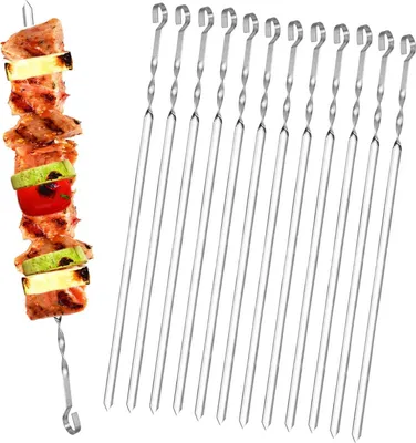 Obrázek produktu pro Grilovací špízy z nerezové oceli, 12 kusů kebabových špízů z nerezové oceli, opakovaně použitelné grilovací špízy, délka 50 cm, vhodné pro táboráky nebo grily