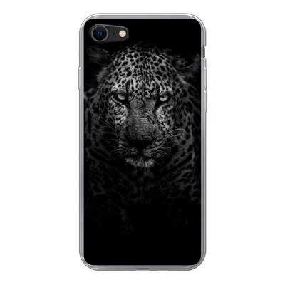 Produktbild von MuchoWow® Handyhülle Schutzhülle Hülle für iPhone SE 2020 Leopard - Schwarz - Weiß Silikon Softcase Handy Hülle - Kartenbesitzer