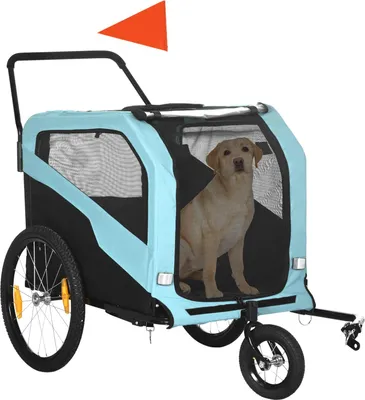 Produktbild von 2-In-1 Hundeanhänger, Fahrradanhänger Für Hunde, Hundewagen Mit Reflektoren, Hundebuggy Max. 30 Kg, Oxford-Gewebe, Blau
