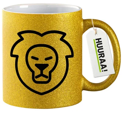 Produktbild von Huuraa Glitzertasse Löwe Sternzeichen Symbol 330ml Gold Keramik Kaffeebecher Geschenkidee
