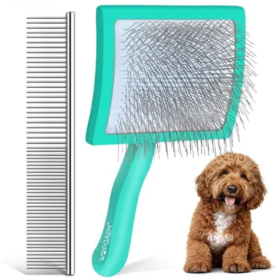 Produktbild von Slicker Bürste für Hunde & Katzen mit Holzgriff und Edelstahlpins – Grün Groß